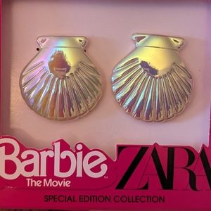 Zara X Barbie The Movie Mattel Shell Shaped Enameled Earrings NIB